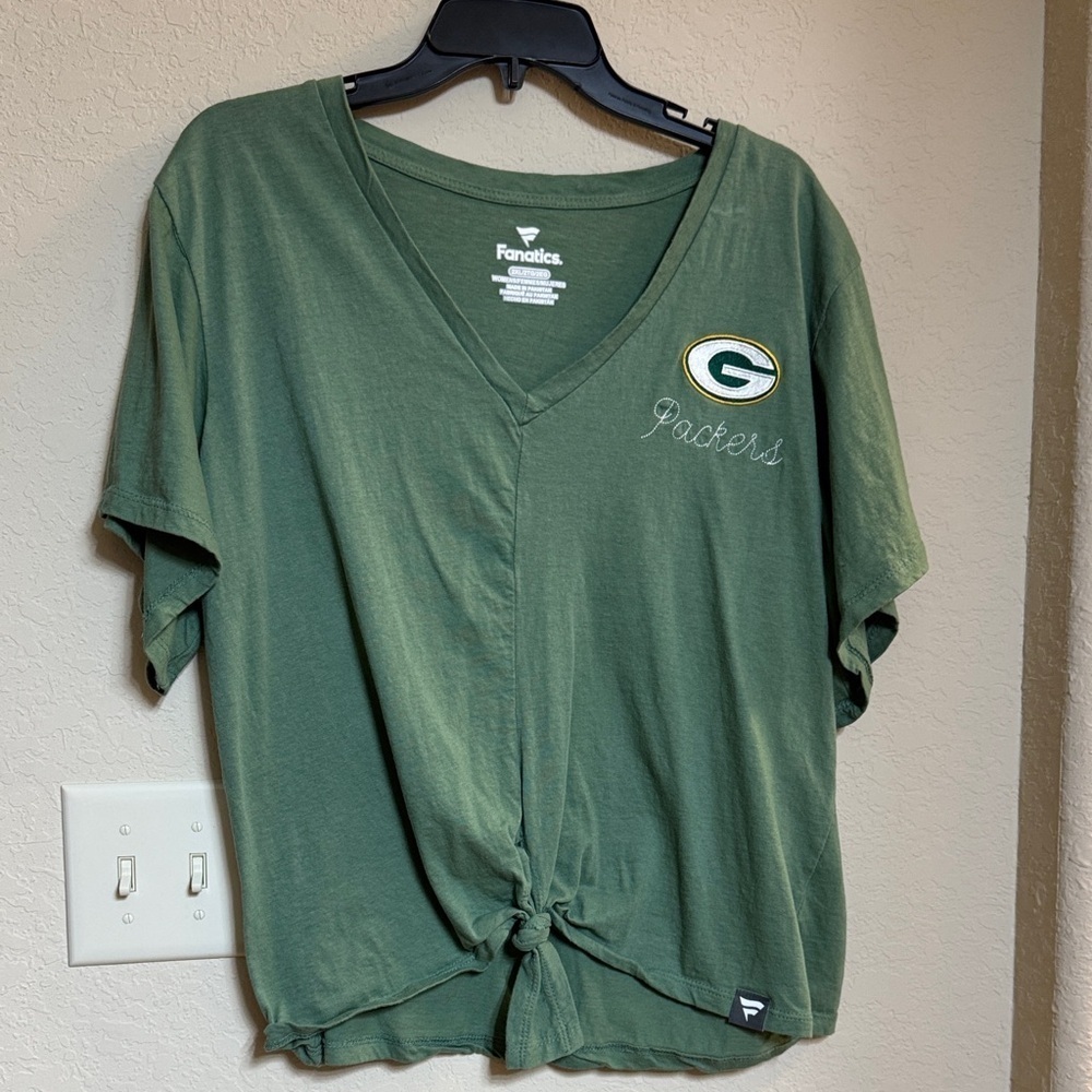 Fanatics Green Packers Tie-Front Tee Size 2XL - Picture 1 of 5